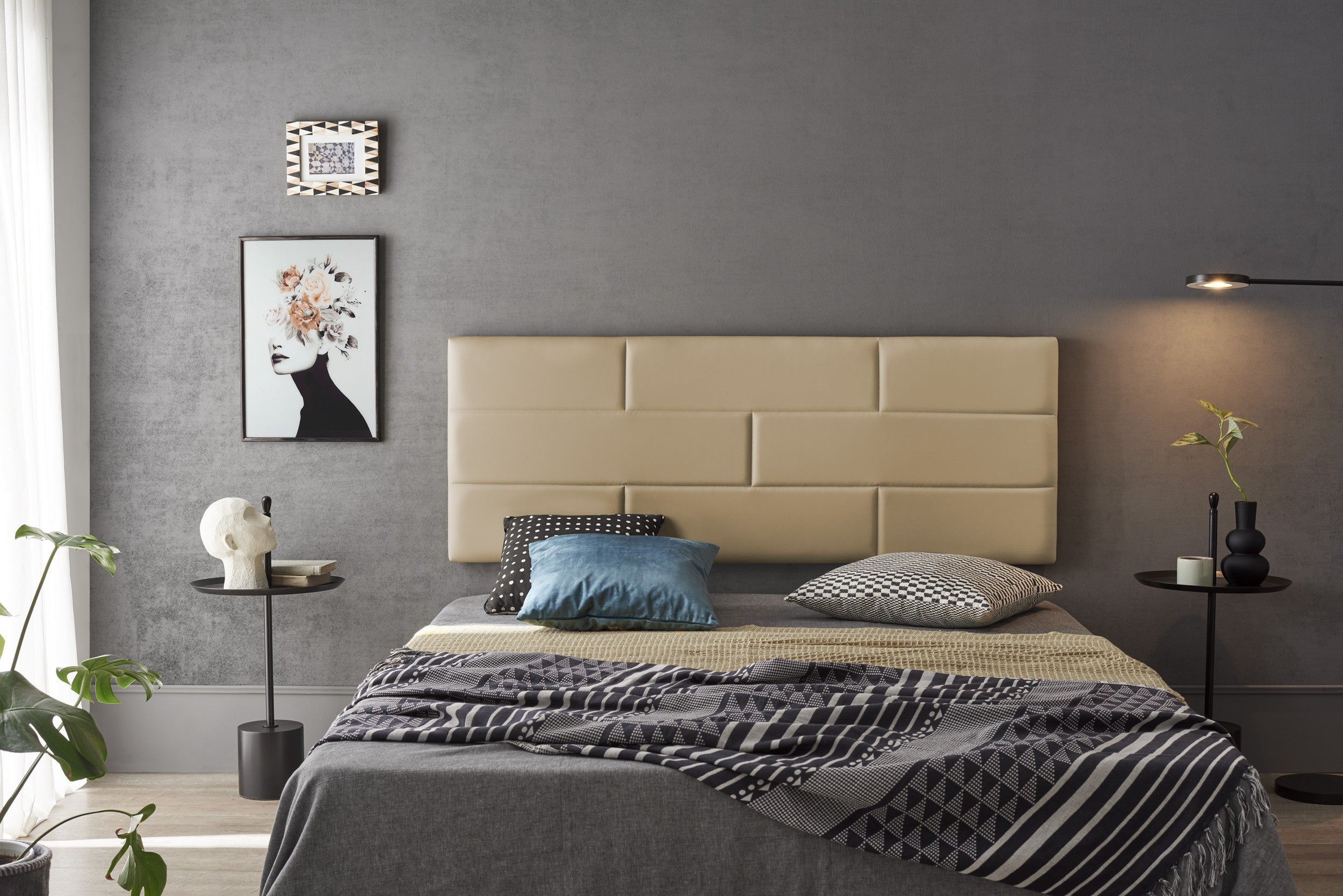 Cabecero 160 muro ladrillos de polipiel 162x57x5cm camel