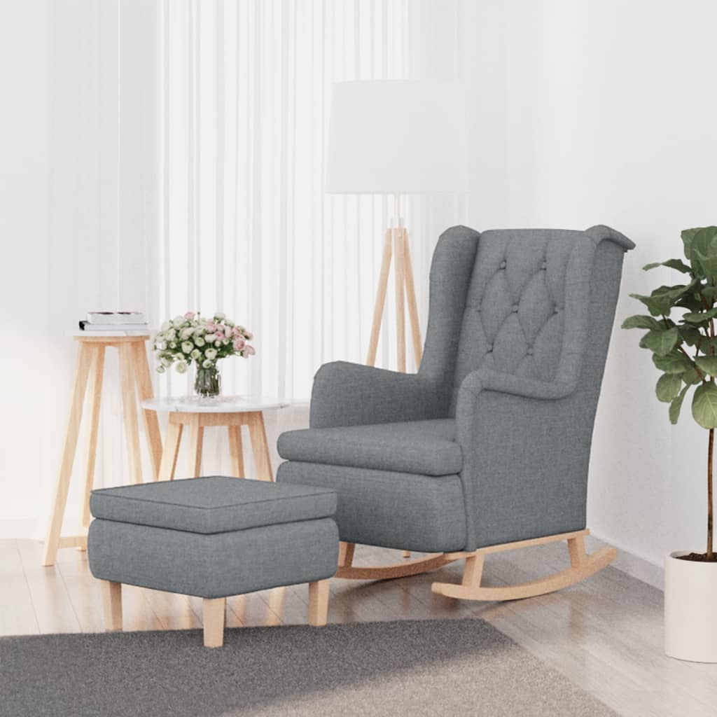 Sillón con patas mecedoras y taburete de tela gris claro qweo2650