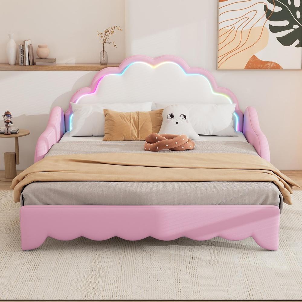 Canapé cama 140x190cm convertible en cama plana con luces LED rosa