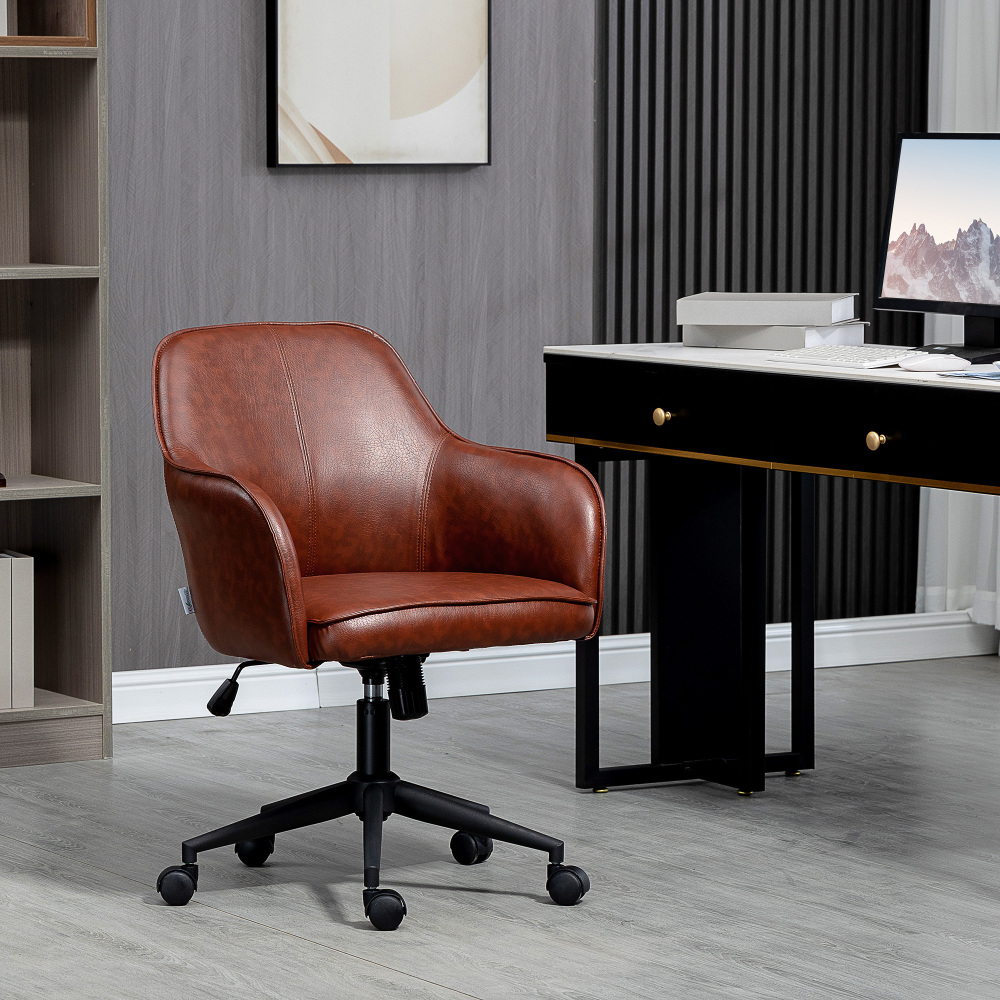 Silla de oficina polipiel marrón giratoria altura ajustable basculante