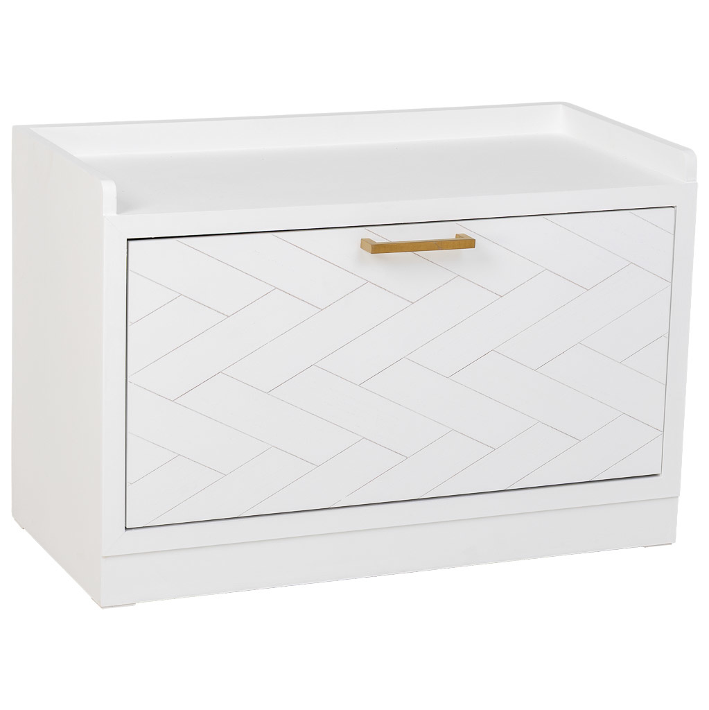 Banqueta zapatero de madera y metal blanco 80x38x53