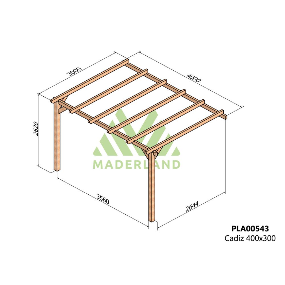 Pérgola de madera laminada adosada - cádiz ad. 400x300cm (maderland)