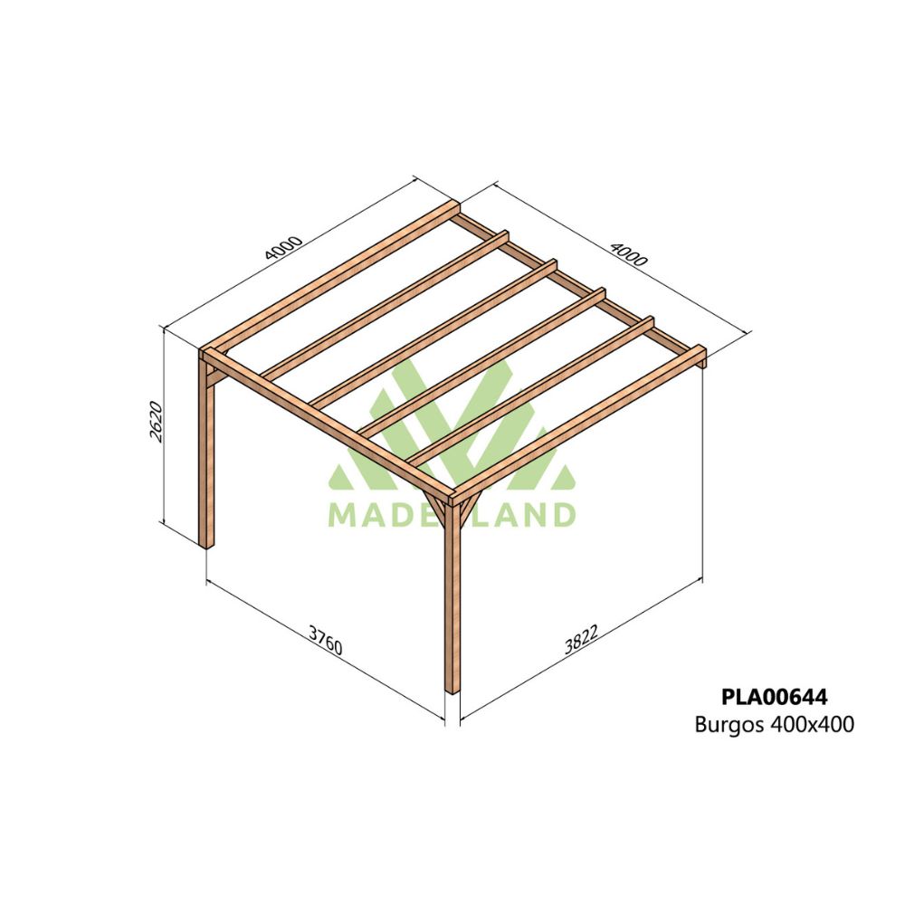 Pérgola de madera laminada adosada - burgos ad. 400x400cm (maderland)
