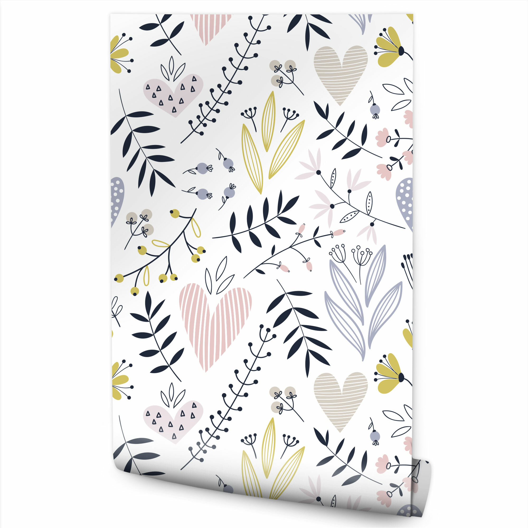 Papel Pintado Para El Dormitorio Con Hojas Flores Corazones 53cm x 10m