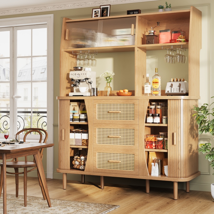Aparador cocina comedor 2 puertas correderas 3 cajones 174,5x140x40,5cm