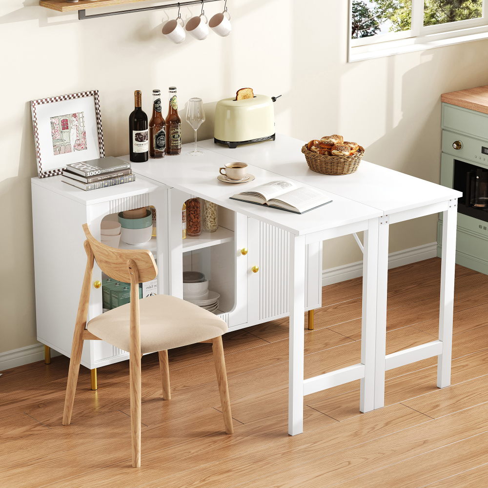 Aparador extensible con puertas cajones blanco 78,5x116x40cm comedor/cocina