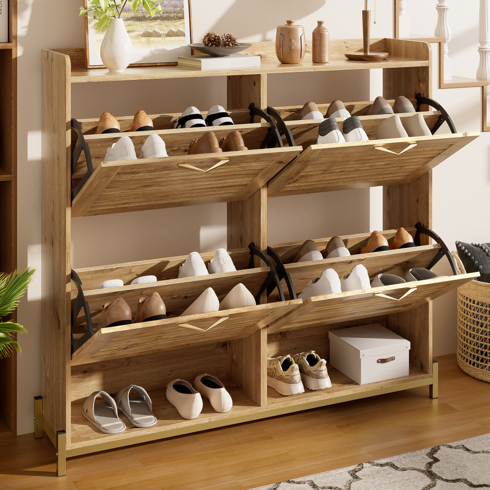 Zapatero para recibidor con 4 puertas natural MDF 108,5x100x24cm