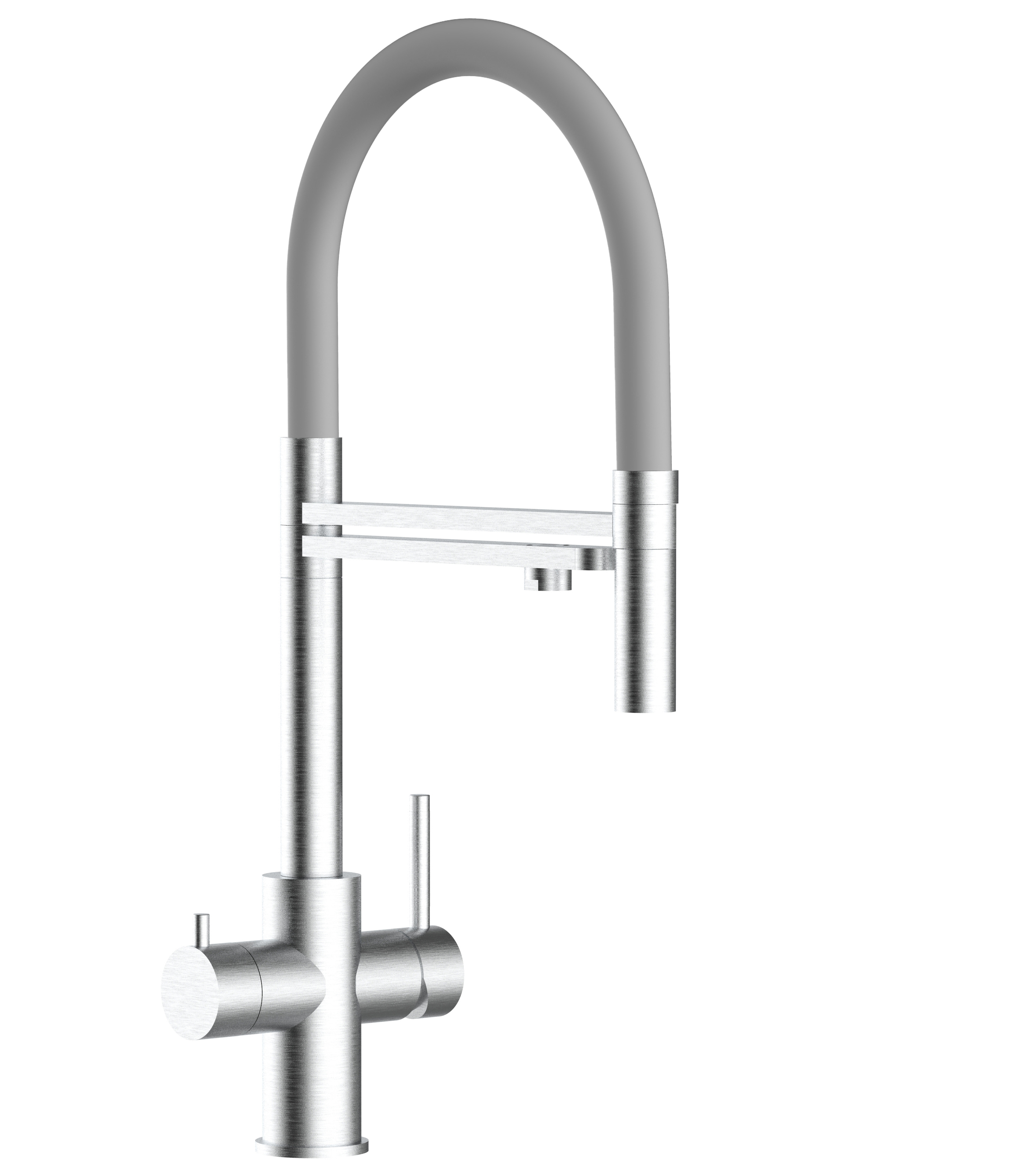 Grifo cocina 5 vías acero inox ducha 2 chorros amovible, cepillado / gris