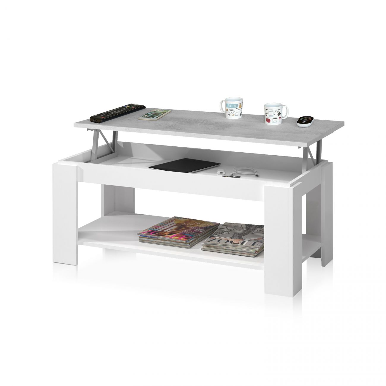Mesa de centro elevable ambit blanco artik - gris cemento