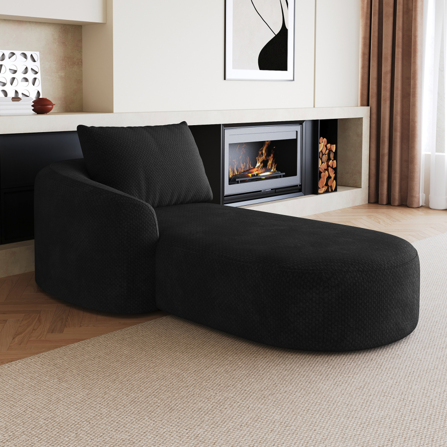 Sofá chaise longue de tela negro 3 plazas sin montaje