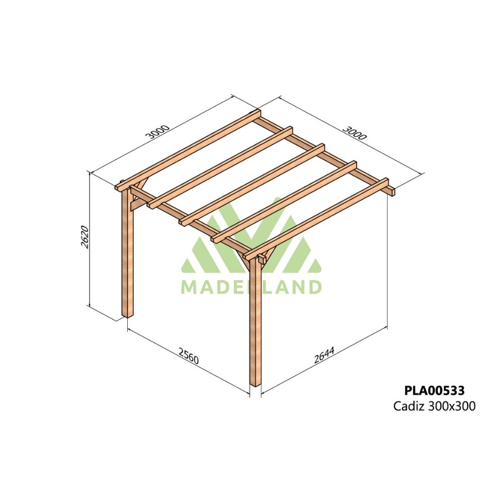 Pérgola de madera laminada adosada - cádiz ad. 300x300cm (maderland)