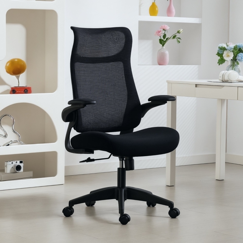 Silla de oficina negra malla 3d reposabrazos reclinable giro 360°