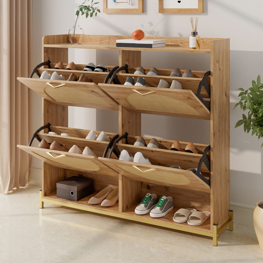 Zapatero para recibidor 4 puertas color madera 100x108,5x24cm