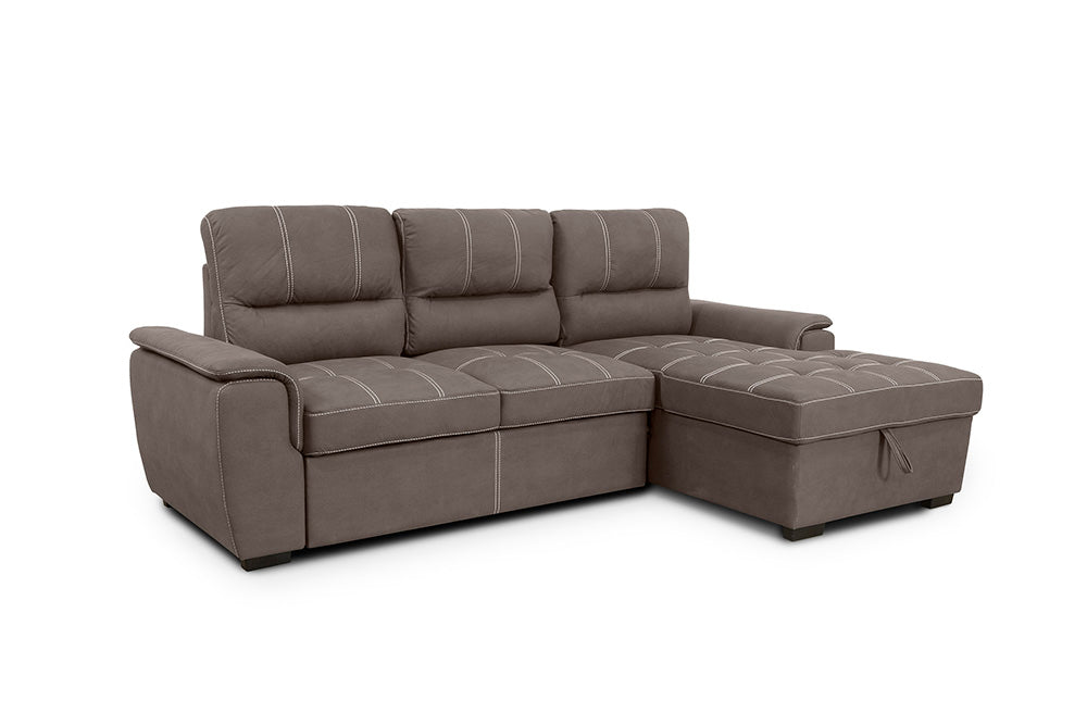 Sofa cama chaise longue new farrar 256cm marron, chaise derecho