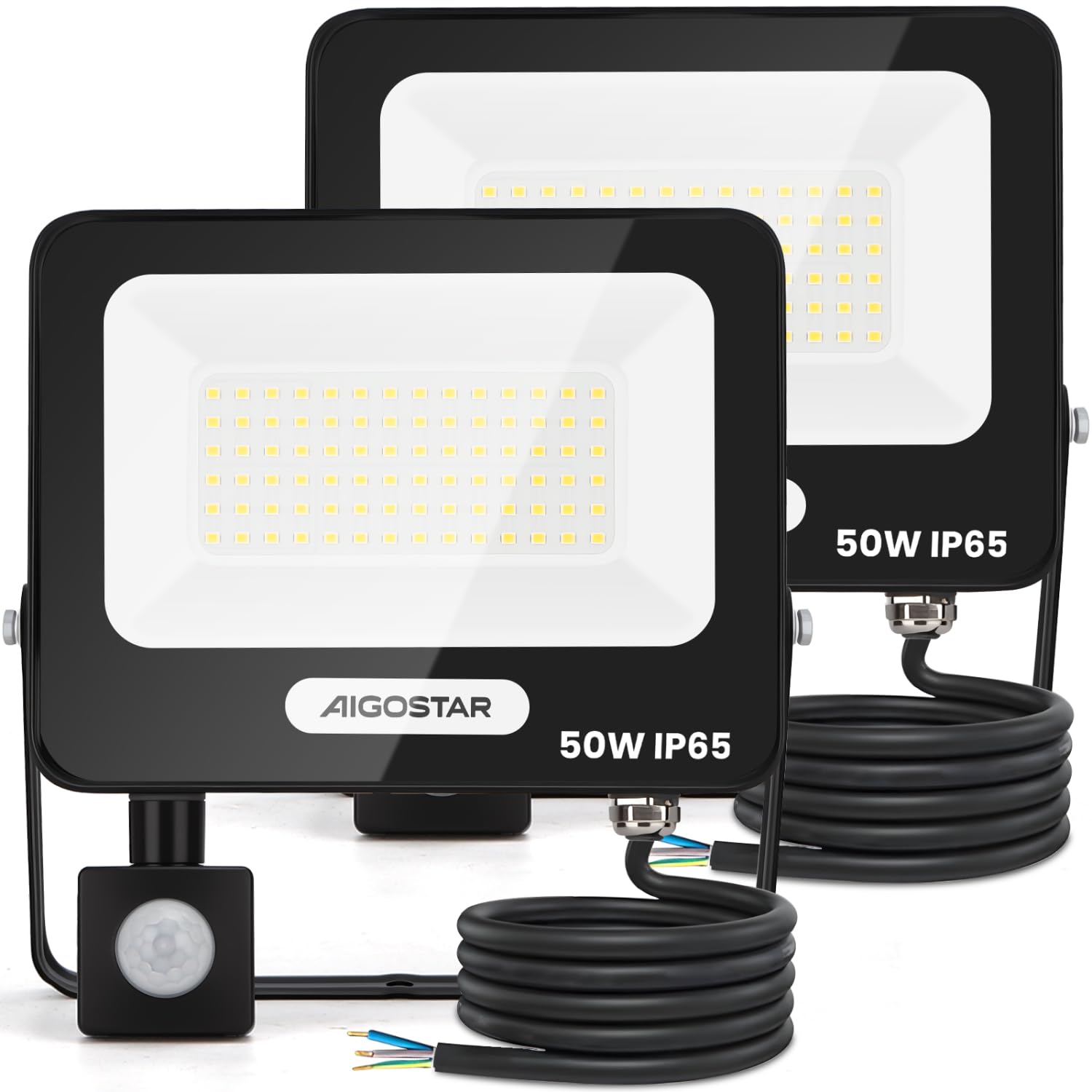 Aigostar 50w foco LED exterior con sensor movimiento pir,2 piezas, 4000k
