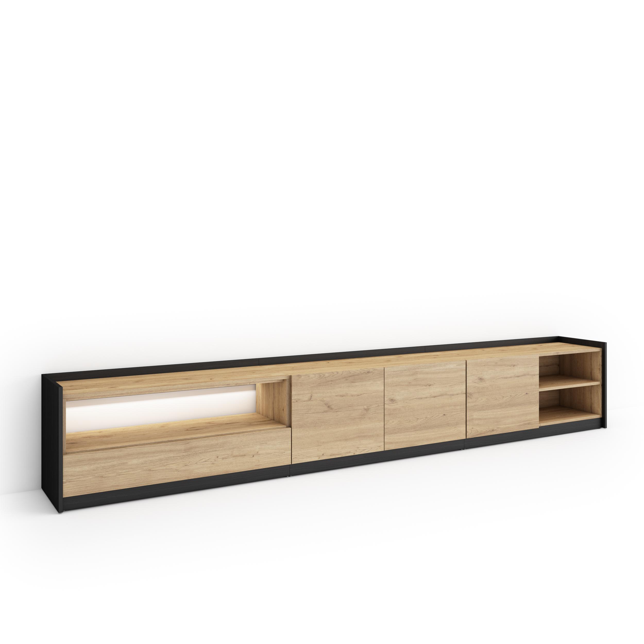Mueble tv, 310x37x50cm, roble y negro, LED rf4855