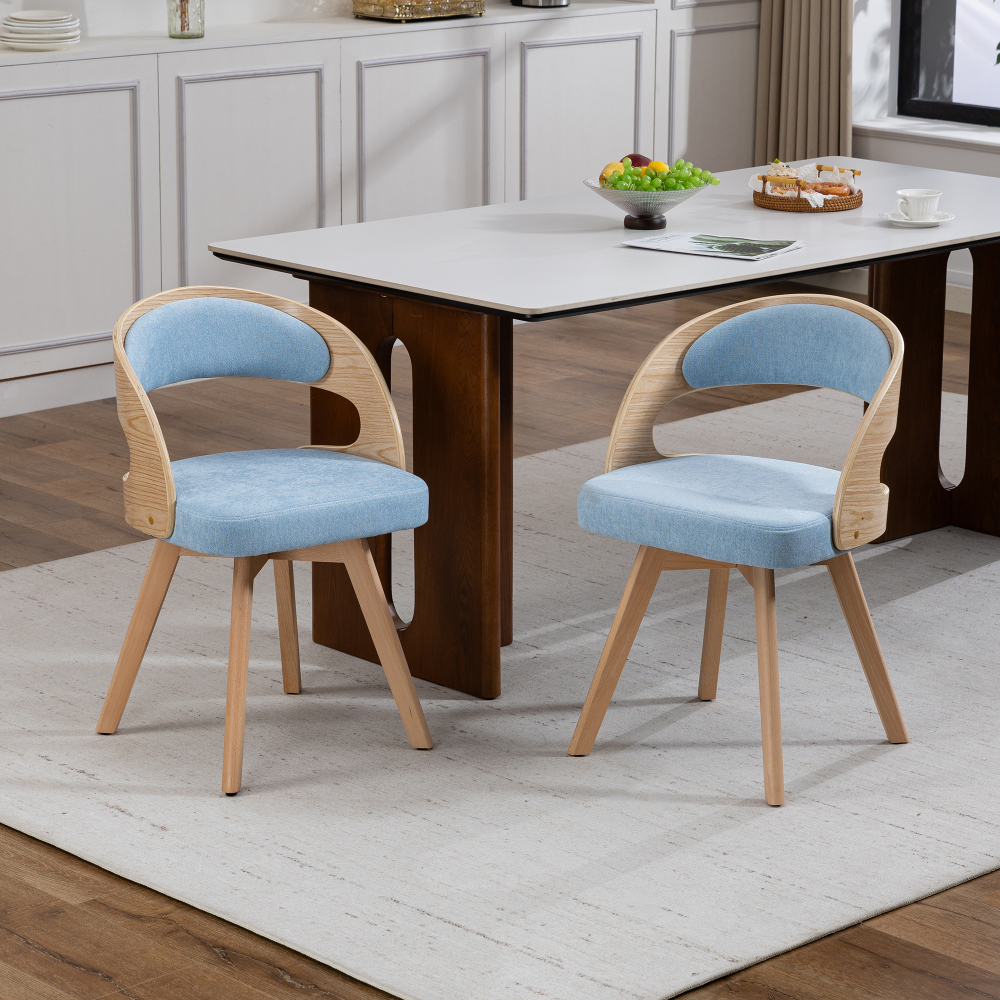 Silla de comedor giratoria lino azul con respaldo curvo