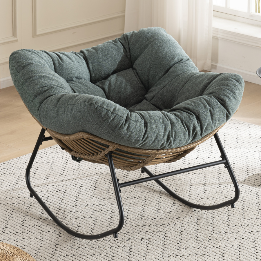 Mecedora chenilla verde sillón mecedor lectura salón dormitorio
