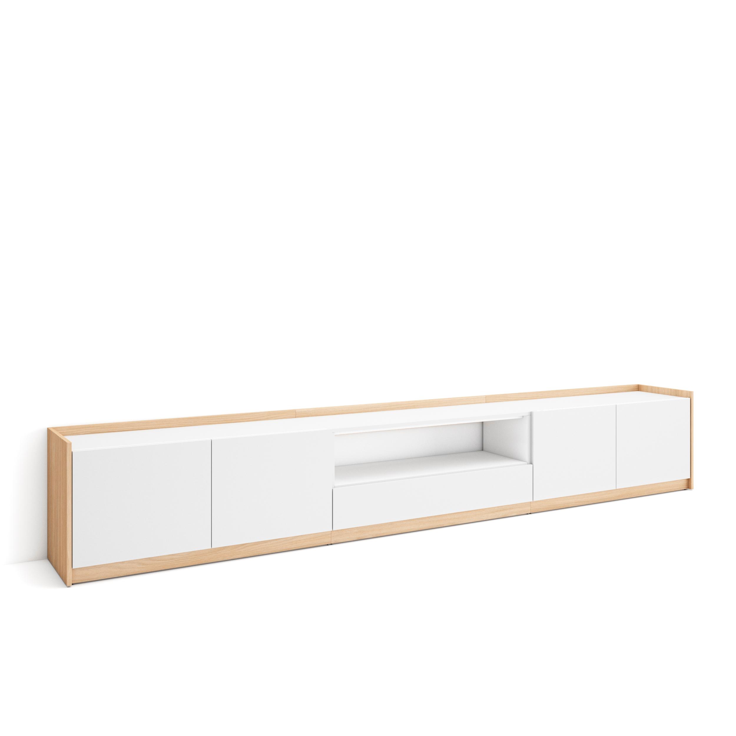 Mueble tv, 310x50x37cm, blanco y roble soft rf4320