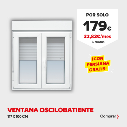Ventana PVC oscilobatiente persiana blanco 117 x 100 cm